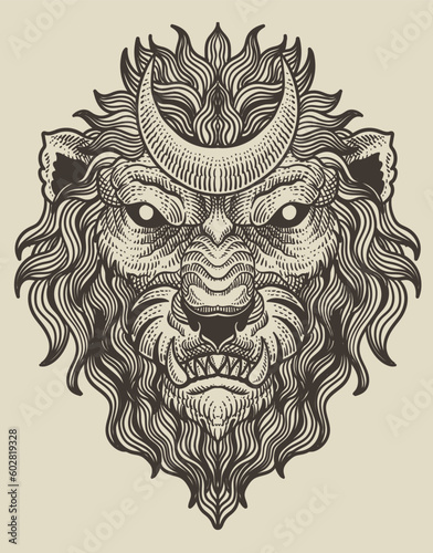 illustration scary leo zodiac symbol on black background