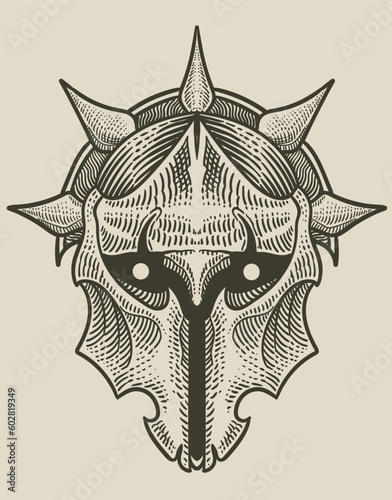 illustration warrior knight mask on black background
