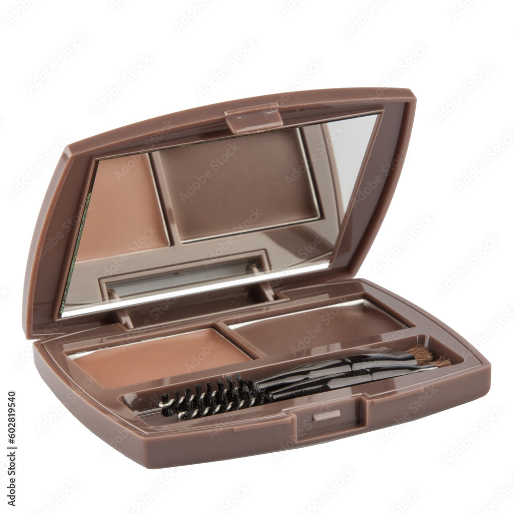 Palette of Dry cosmetic product for eyebrows in a black box on a white background Palette of Dry cosmetic product for eyebrows in a black box on a white background