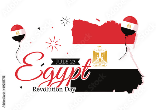 Egypt Revolution Day Vector Illustration on July 23 with Waving Flag Background in National Holiday Flat Cartoon Hand Drawn Landing Page Templates