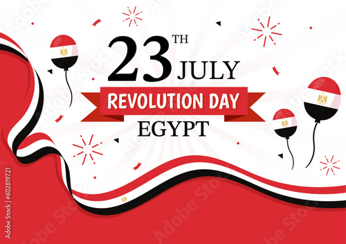 Egypt Revolution Day Vector Illustration on July 23 with Waving Flag Background in National Holiday Flat Cartoon Hand Drawn Landing Page Templates