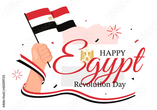 Egypt Revolution Day Vector Illustration on July 23 with Waving Flag Background in National Holiday Flat Cartoon Hand Drawn Landing Page Templates
