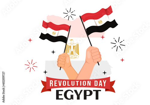 Egypt Revolution Day Vector Illustration on July 23 with Waving Flag Background in National Holiday Flat Cartoon Hand Drawn Landing Page Templates