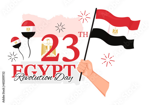 Egypt Revolution Day Vector Illustration on July 23 with Waving Flag Background in National Holiday Flat Cartoon Hand Drawn Landing Page Templates