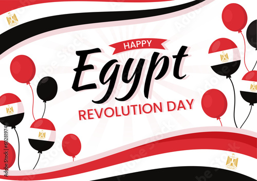 Egypt Revolution Day Vector Illustration on July 23 with Waving Flag Background in National Holiday Flat Cartoon Hand Drawn Landing Page Templates