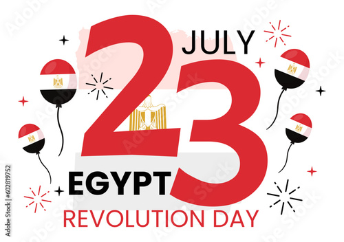 Egypt Revolution Day Vector Illustration on July 23 with Waving Flag Background in National Holiday Flat Cartoon Hand Drawn Landing Page Templates