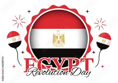 Egypt Revolution Day Vector Illustration on July 23 with Waving Flag Background in National Holiday Flat Cartoon Hand Drawn Landing Page Templates