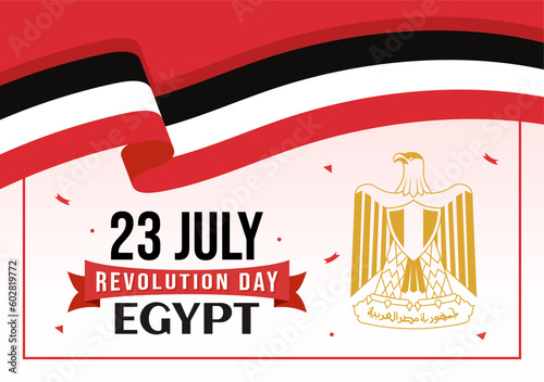 Egypt Revolution Day Vector Illustration on July 23 with Waving Flag Background in National Holiday Flat Cartoon Hand Drawn Landing Page Templates