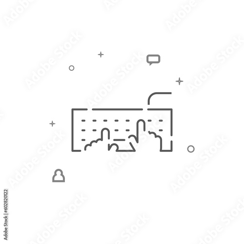 Hands on keyboard simple vector line icon. Symbol, pictogram, sign isolated on white background. Editable stroke