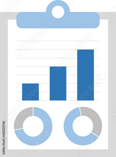 illustration of lecture tray with bar chart and circle chart 