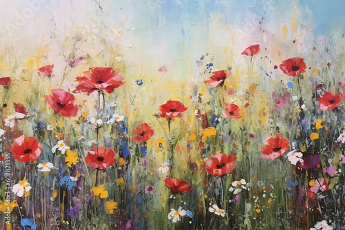 Digital painting of beautiful meadow of mixed flowers