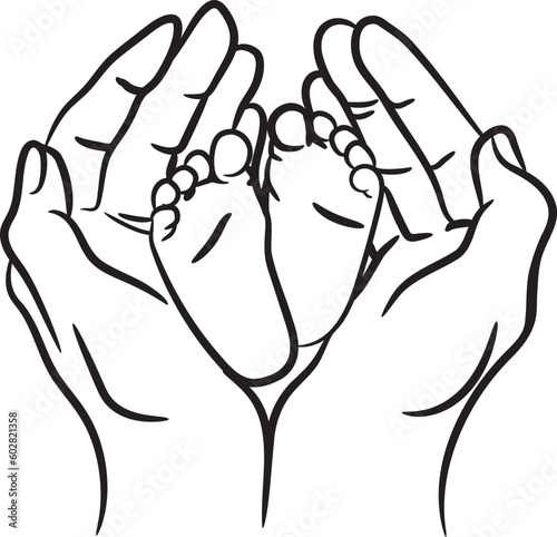 line art sketch baby tiny hand and feet