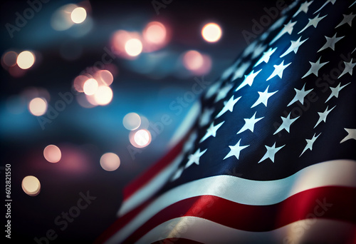 America flag on bokeh background. 4th of july Generative ai