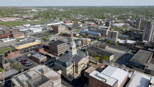 Downtown Lima, Ohio with drone video moving in a circle around court house. photo