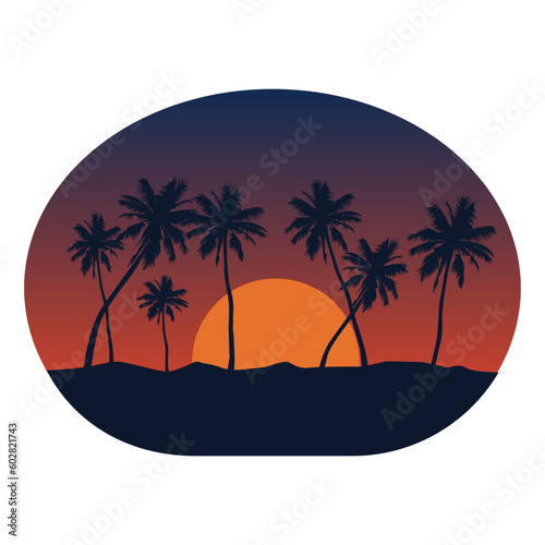 surfboard and palm tree icon illustration