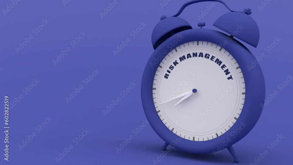 Finance management concept. Alarm clock with risk management text. 3D render Finance management concept. Alarm clock with risk management text. 3D render