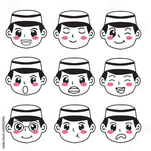 Set of muslim avatar isolated on white background
