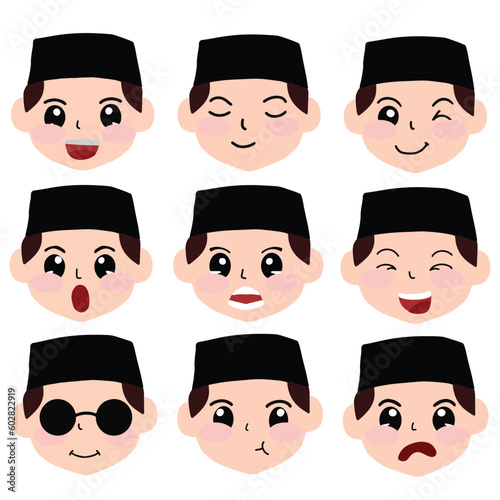 Set of muslim avatar isolated on white background