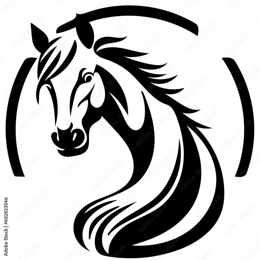 Mascot logo of a horse head in black and white, vector illustration of a stallion Mascot logo of a horse head in black and white, vector illustration of a stallion