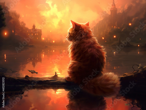 cat at sunset