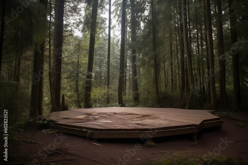 Enchanting Rhythms: A Beautiful Wooden Dance Platform in the Heart of the Forest