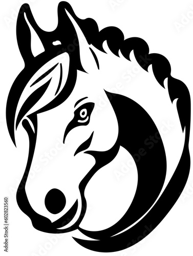 Mascot logo of a horse head in black and white, vector illustration of a stallion 