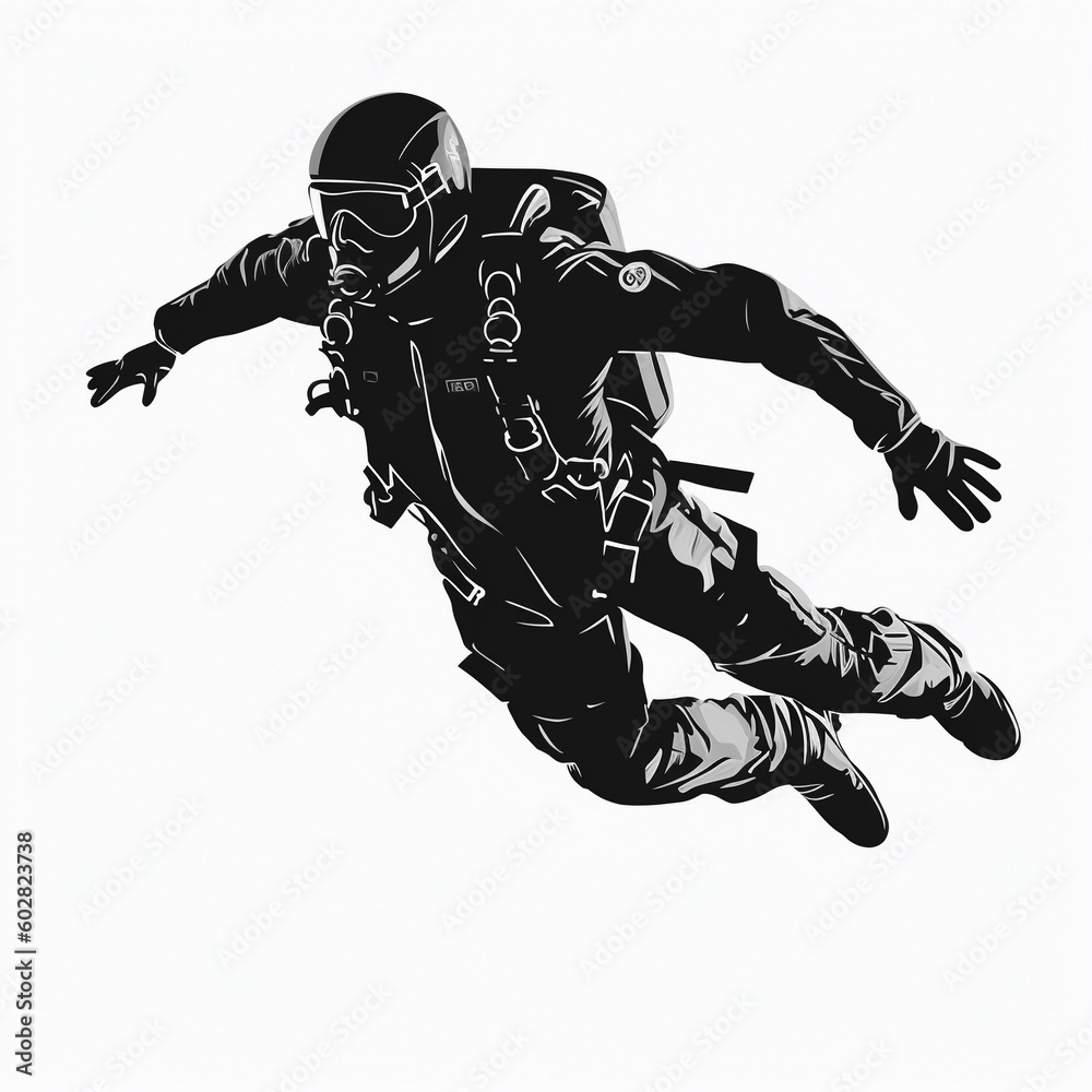 Skydiving Pilot: An Exciting Vector Illustration of a Fearless Aviator in Action, Pilot Vector