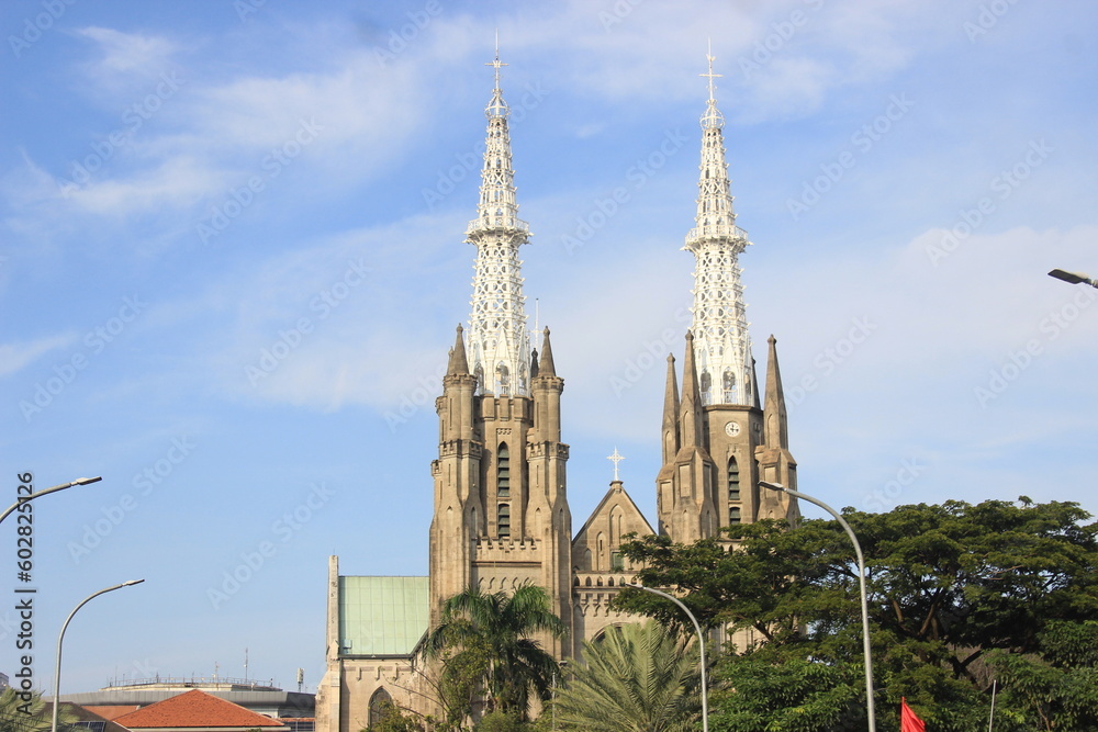 the architecture of the magnificent cathedral church in Indonesia
