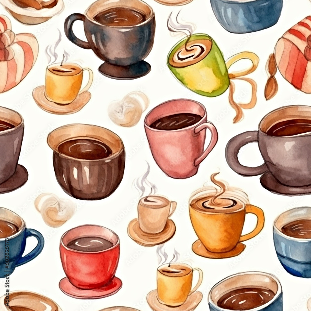 Obraz premium Coffee Cup watercolor tile pattern