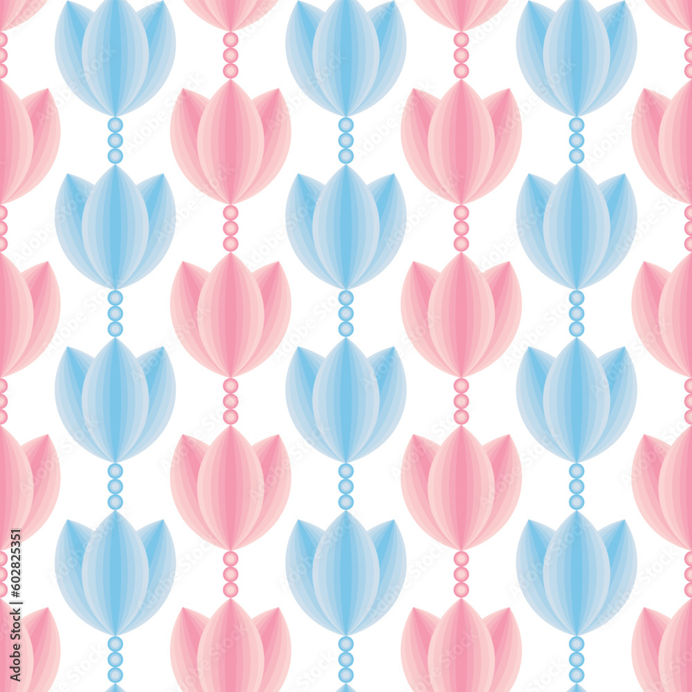 Pink and Blue Flower Bead Stripes Seamless Vector Repeat Pattern