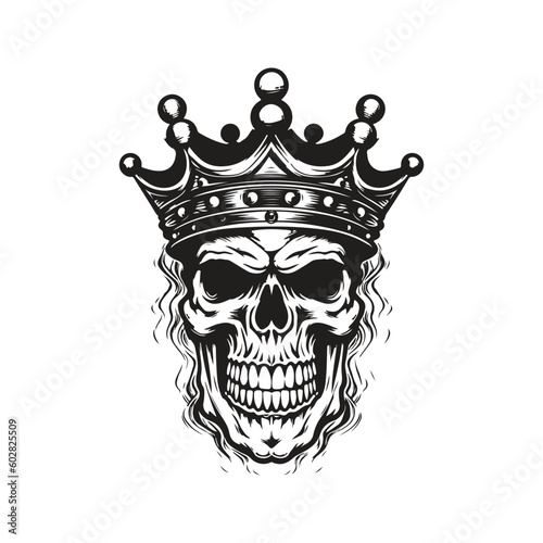 undead king, vintage logo line art concept black and white color, hand drawn illustration