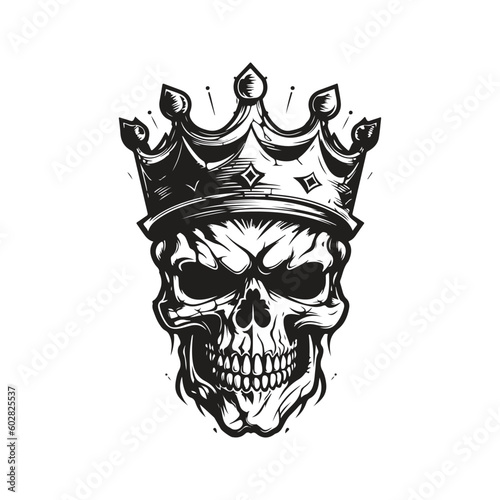 undead king, vintage logo line art concept black and white color, hand drawn illustration