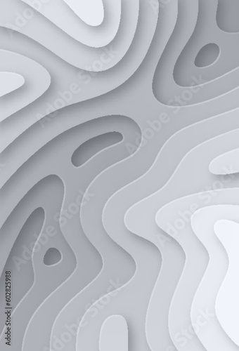 3D papercut multi layers, gray topography relief imitation, gradient texture. Abstract paper cut soft banner, topographic map, background vector illustration