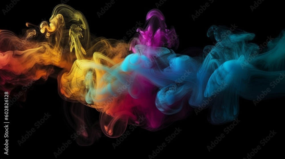 Abstract multicolored smoke on a black background. Background from the smoke of vape, Generative Ai Abstract multicolored smoke on a black background. Background from the smoke of vape, Generative Ai