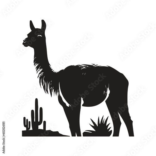 vicuna, vintage logo line art concept black and white color, hand drawn illustration
