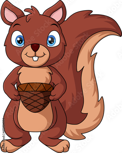Cute squirrel cartoon holding a nut