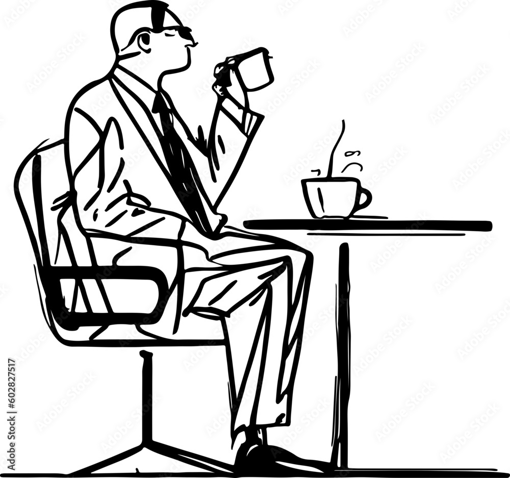 Fototapeta premium Sketch of man drinking coffee illustration