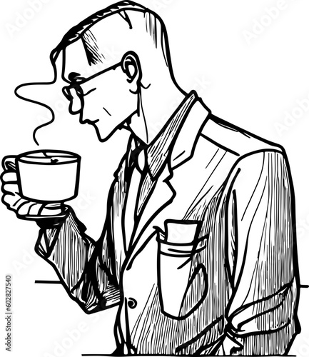 Sketch of man drinking coffee illustration