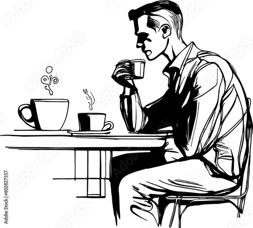 Sketch of man drinking coffee illustration