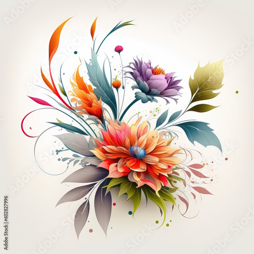 artistic flowers vector with white background- Created with Generative AI Technology