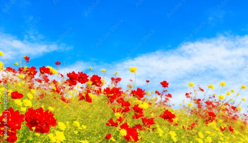 Yellow and red flowers on a summer from Generative AI
