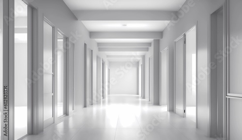 Empty gray hallway interior from Generative AI