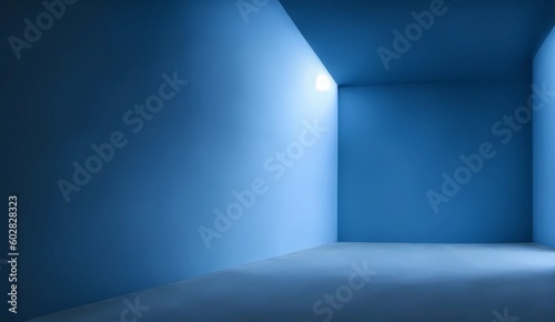 Empty blue room with adequate lateral lighting from Generative AI