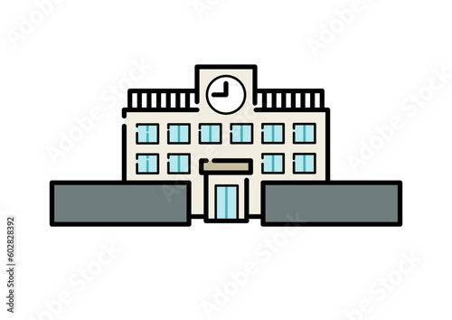 門が開いている学校のイラスト