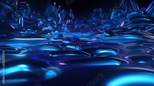 3d rendering of abstract background with blue neon lights. Glowing spiral shape.Generative Ai