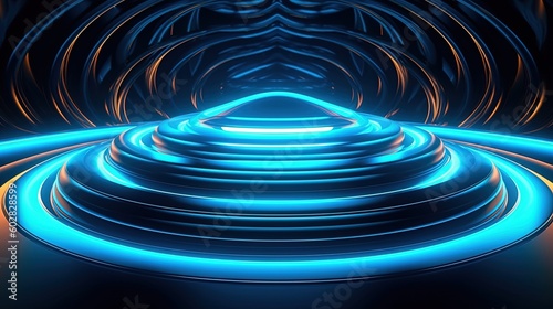3d rendering of abstract background with blue neon lights. Glowing spiral shape.Generative Ai