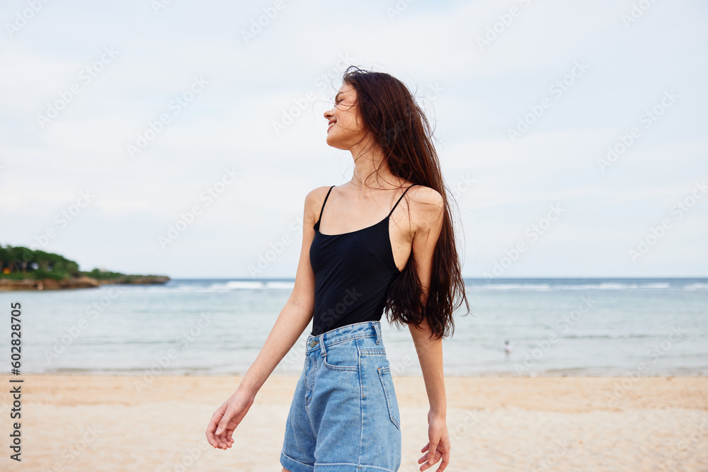woman sand nature ocean sea vacation young beach smile summer sunlight woman sand nature ocean sea vacation young beach smile summer sunlight