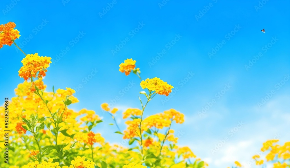 Yellow spring flowers in a sunny field from Generative AI