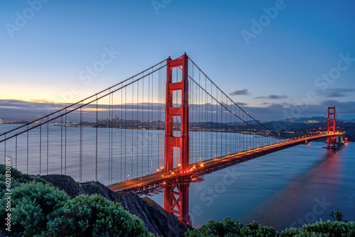 The famous Golden Gate Bridge in San Francisco at dawn © elxeneize
