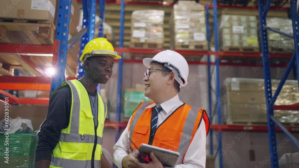 Diverse industrial worker team working in manufacturing plant together. Diverse industrial worker team working in manufacturing plant together.